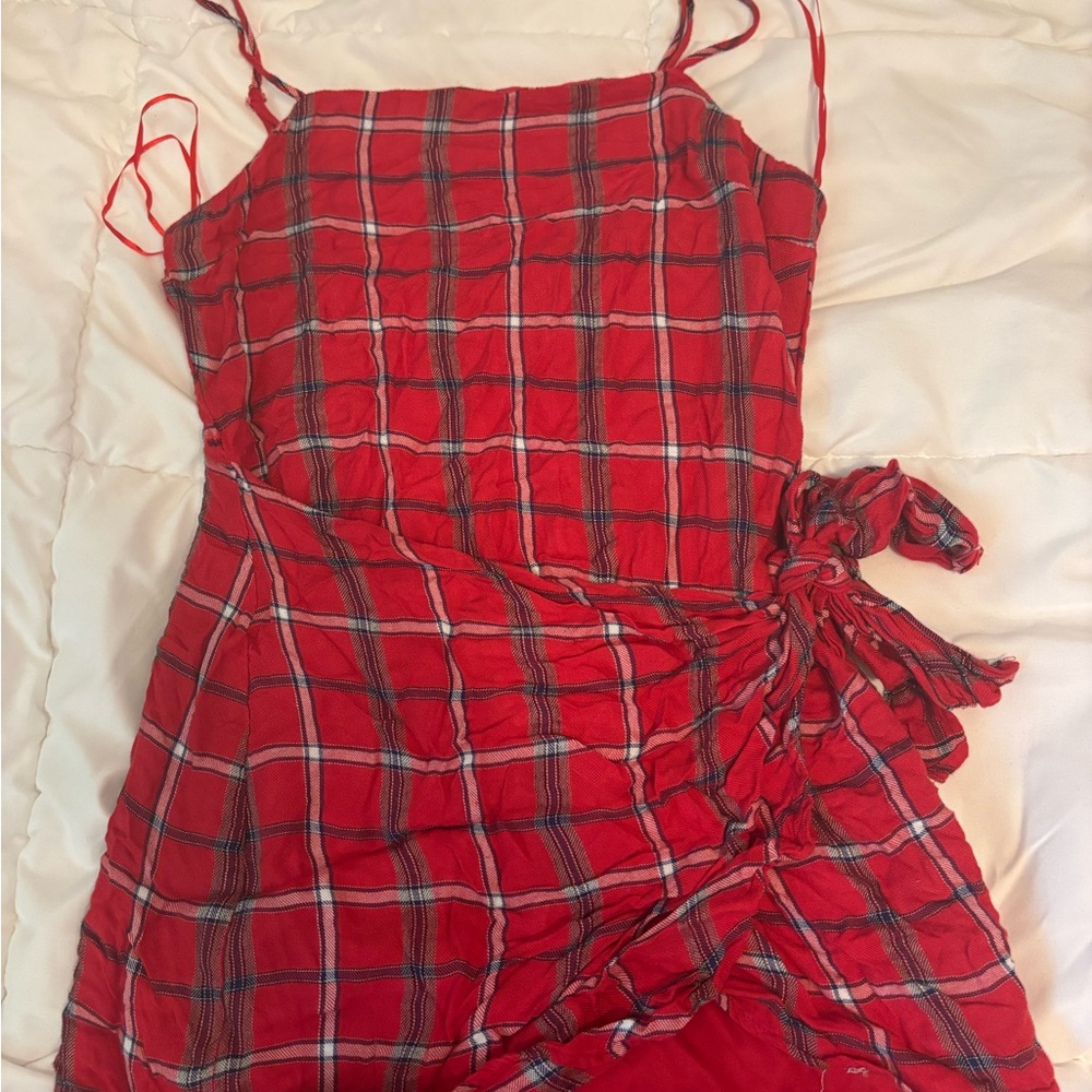Red Plaid Wrap Dress
